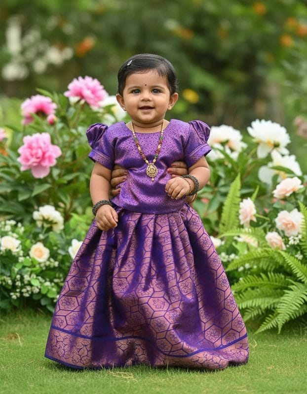 Traditional Colour Pattupavada for Pongal Blue Mix